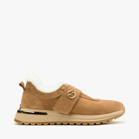 Pantofi Dama Casual Imblaniti, Piele Intoarsa Bej, Blana Naturala si Talpa Ortopedica de 4 cm, LAB Milano by Renzoni 9038 [1]