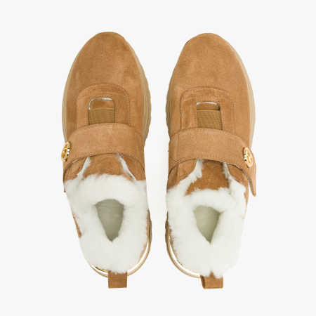 Pantofi Dama Casual Imblaniti, Piele Intoarsa Bej, Blana Naturala si Talpa Ortopedica de 4 cm, LAB Milano by Renzoni 9038 [2]