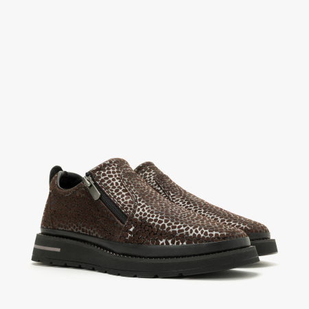Pantofi Dama - Pantofi Damă Casual, Maro Ștanțat Animal Print, Talpă Comodă 3 cm, LAB Milano by Renzoni 0452617