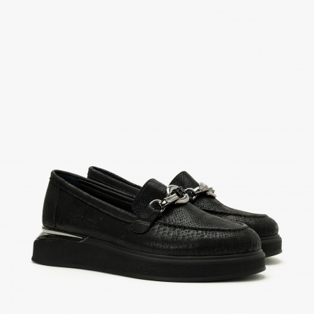 Pantofi Dama Casual - Pantofi Damă Casual, Negru, Accesoriu pe Zona de Toc, Ornamente Argintii, LAB Milano by Renzoni 10475484