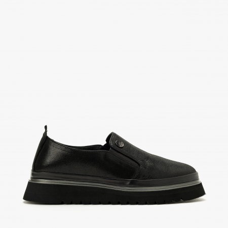 Pantofi Damă Casual, Negru, Piele Imprimată, Varf Rotund, LAB Milano by Renzoni 241025 [1]