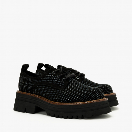 Pantofi Dama Casual - Pantofi Dama Casual Negru, Piele Întoarsă cu Cristale și Talpă de 3 cm, LAB Milano by Renzoni 06304090