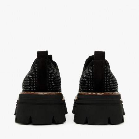 Pantofi Dama Casual Negru, Piele Întoarsă cu Cristale și Talpă de 3 cm, LAB Milano by Renzoni 06304090 [4]