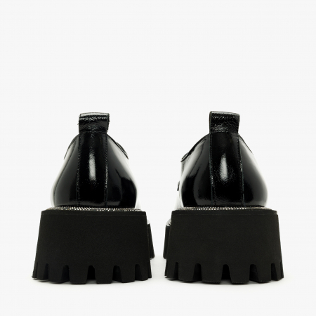 Pantofi Damă Casual, Negru, Piele Lăcuită, Bordură din Cristale, Toc Comod, LAB Milano by Renzoni 3124 [4]