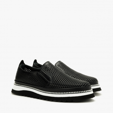 Pantofi Dama - Pantofi Dama Casual Negru, Talpa Comoda 3 cm, Piele Perforată, LAB Milano by Renzoni 0812Y2411