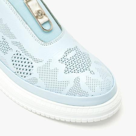 Pantofi Dama Casual Slip-On, Piele Naturala Bleu Stantata, Talpa Groasa 4 cm si Aplicatie cu Cristal, LAB Milano by Renzoni G3526344 [3]