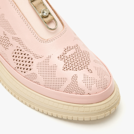 Pantofi Dama Casual Slip-On, Piele Naturala Roz Stantata, Perforatii Decorative, Talpa din Spuma Presata, Banda Elastica, LAB Milano by Renzoni G3526344 [3]