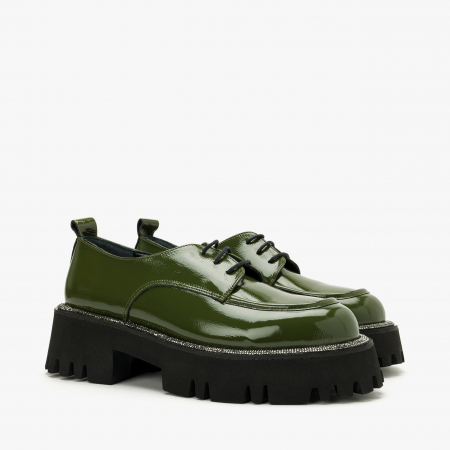 Pantofi Dama Casual - Pantofi Damă Casual, Verde, Bordura din Cristale, Finisaj din Lac, Talpa de Cauciuc, LAB Milano by Renzoni 3124