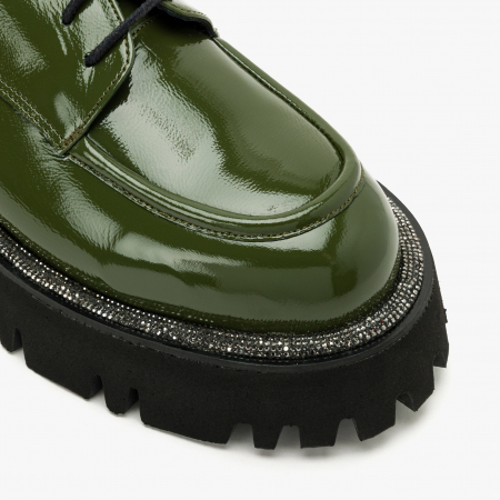 Pantofi Damă Casual, Verde, Bordura din Cristale, Finisaj din Lac, Talpa de Cauciuc, LAB Milano by Renzoni 3124 [3]