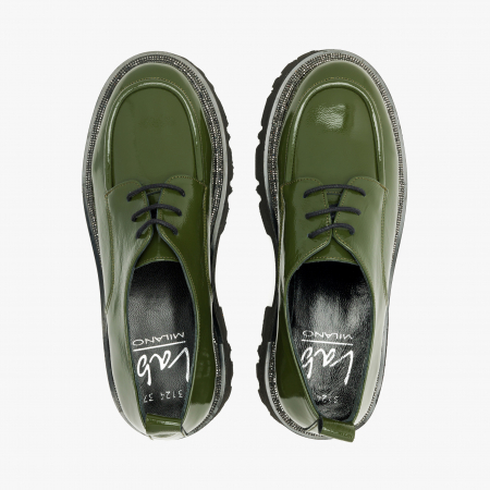 Pantofi Damă Casual, Verde, Bordura din Cristale, Finisaj din Lac, Talpa de Cauciuc, LAB Milano by Renzoni 3124 [2]