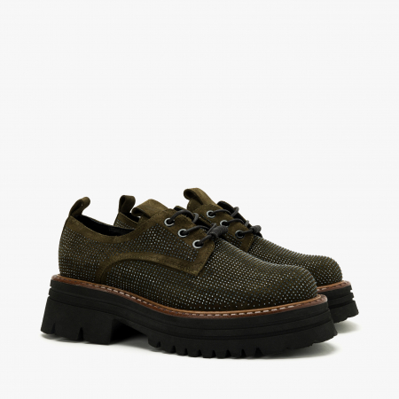 Pantofi Dama Casual - Pantofi Dama Casual Verde, Cristale Elegante și Talpă de Cauciuc de 3 cm, LAB Milano by Renzoni 06304090