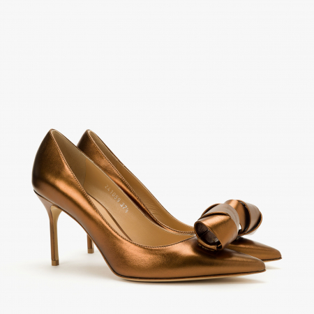 Pantofi Damă Eleganți din Piele, Culoare Cupru Metalizat, Fundă Decorativă, Toc Subțire, Giorgio Fabiani 241059 [0]