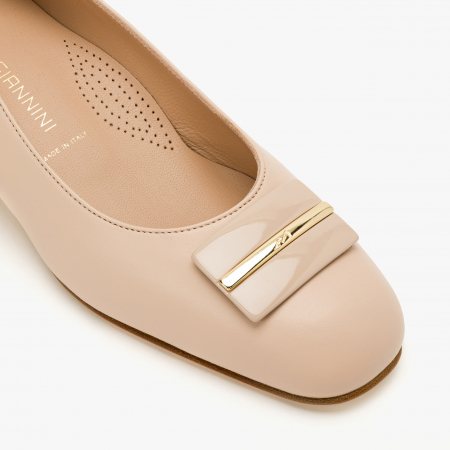 Pantofi Dama din Piele de culoare Nude, Toc Comod, Accesoriu pe Varf, Talpa de Talpa, Toate Sezoanele, Angelo Giannini 1230 [3]