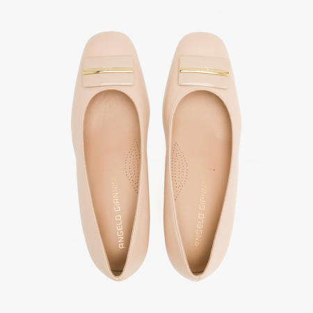 Pantofi Dama din Piele de culoare Nude, Toc Comod, Accesoriu pe Varf, Talpa de Talpa, Toate Sezoanele, Angelo Giannini 1230 [2]