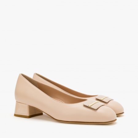 Pantofi Dama - Pantofi Dama din Piele de culoare Nude, Toc Comod, Accesoriu pe Varf, Talpa de Talpa, Toate Sezoanele, Angelo Giannini 1230