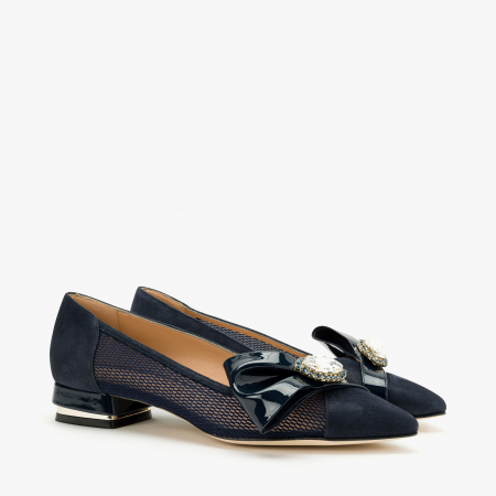 Pantofi Dama - Pantofi Dama Eleganți, Bleumarin, Toc Comod 3 cm, Cristale Swarovski, Accademia 3700/2024