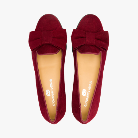 Pantofi Damă Eleganți din Piele Întoarsă, Bordo, cu Fundă și Toc Decorat cu Cristale, Giovanni Fabiani 25235 [2]