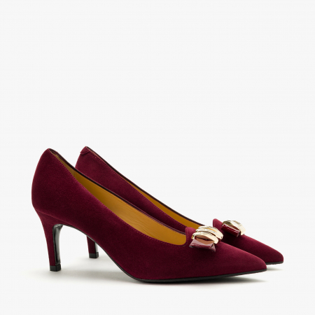Incaltaminte Dama - Pantofi Damă Eleganți, Bordo, Piele Întoarsă, Toc Subțire 7 cm, Giovanni Fabiani 24274