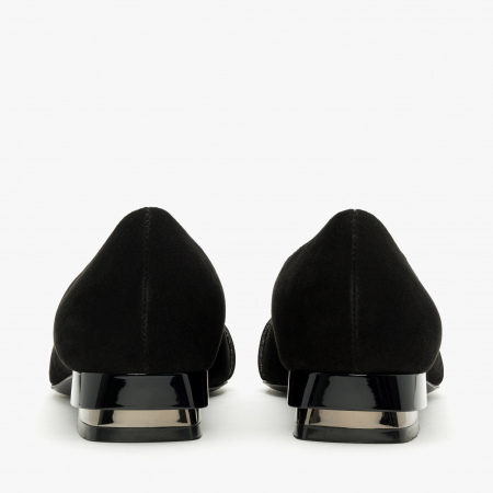 Pantofi Damă Eleganți, Culoare Neagra, Piele Întoarsă, Ornament Argintiu, Funda cu Cristale, Accademia 3725 [4]