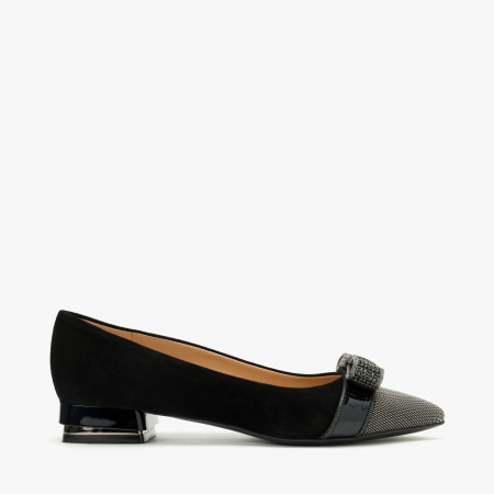 Pantofi Damă Eleganți, Culoare Neagra, Piele Întoarsă, Ornament Argintiu, Funda cu Cristale, Accademia 3725 [1]