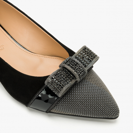 Pantofi Damă Eleganți, Culoare Neagra, Piele Întoarsă, Ornament Argintiu, Funda cu Cristale, Accademia 3725 [3]