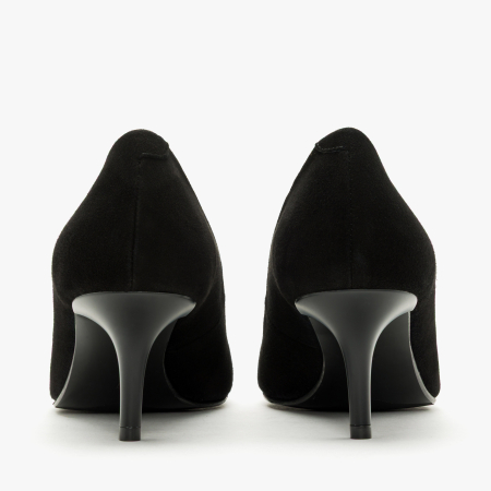 Pantofi Dama Eleganti, Piele Intoarsa Neagra, Accesoriu Geometric Bicolor, Decolteu Forma U, Toc 6 Cm, Renzoni 50851 [4]