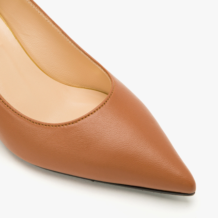 Pantofi Dama Eleganti din Piele Naturala Cognac, Aplicatie Metalica, Interior de Piele, Logo pe Lateral, Renzoni 9080 [3]