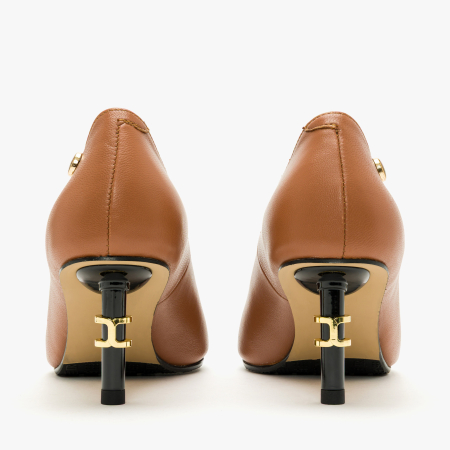 Pantofi Dama Eleganti din Piele Naturala Cognac, Aplicatie Metalica, Interior de Piele, Logo pe Lateral, Renzoni 9080 [4]