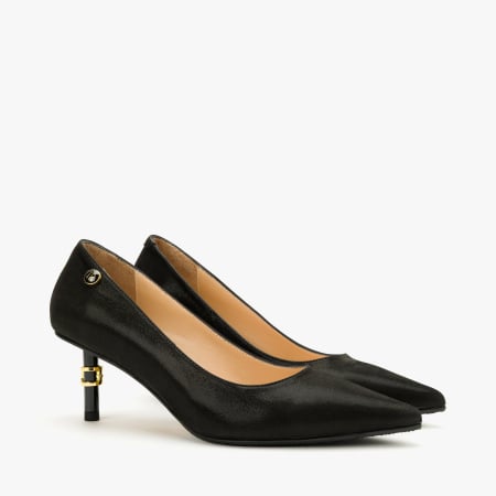 Pantofi Dama - Pantofi Dama Eleganti din Piele Naturala Neagra Nabuc, Varf Ascutit, Toc Subtire 6 cm,Interior de Piele, Renzoni 9080