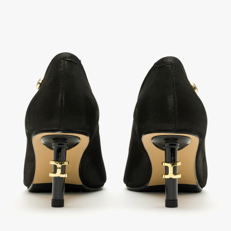 Pantofi Dama Eleganti din Piele Naturala Neagra Nabuc, Varf Ascutit, Toc Subtire 6 cm,Interior de Piele, Renzoni 9080 [4]