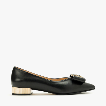 Pantofi Dama Eleganti din Piele Naturala Neagra, Toc Comod 2 cm, Varf Ascutit, Cristale Negre, Renzoni 8885 [1]
