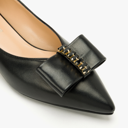 Pantofi Dama Eleganti din Piele Naturala Neagra, Toc Comod 2 cm, Varf Ascutit, Cristale Negre, Renzoni 8885 [3]