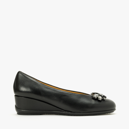 Pantofi Damă Eleganți, Piele Neagra, Broșă din Cristale și Talpă Ortopedică Comodă, Giovanni Fabiani 25462 [1]