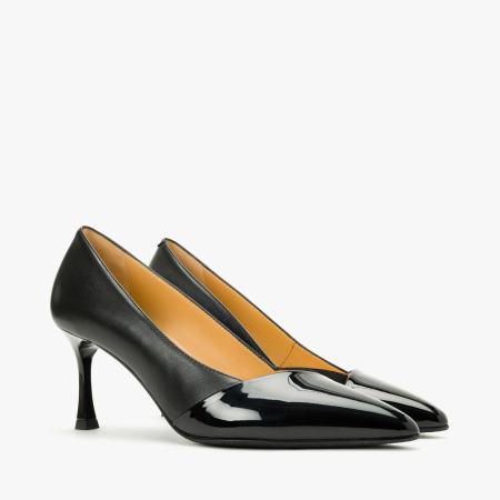Pantofi Dama - Pantofi Damă Eleganți, Piele Neagra, Piele/Lac/Piele Intoarsa, Toc Subtire, Giovanni Fabiani 25313