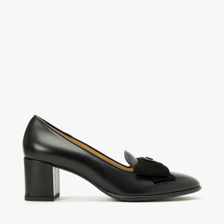 Pantofi Damă Eleganți, Negri, Toc Gros de 6 cm și Fundă din Catifea cu Cristal, Giovanni Fabiani 25437 [1]