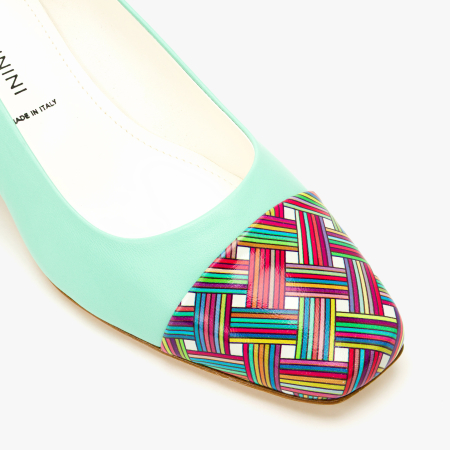 Pantofi Dama Eleganti din Piele Naturala Turcoaz, Varf Multicolor si Toc Bloc 6 cm, Angelo Giannini 2338 [3]
