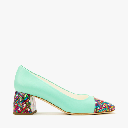 Pantofi Dama Eleganti din Piele Naturala Turcoaz, Varf Multicolor si Toc Bloc 6 cm, Angelo Giannini 2338 [1]