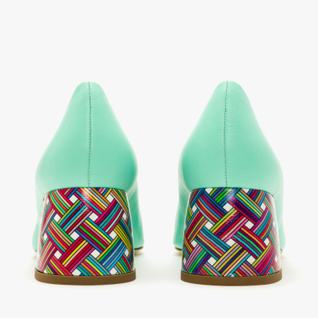 Pantofi Dama Eleganti din Piele Naturala Turcoaz, Varf Multicolor si Toc Bloc 6 cm, Angelo Giannini 2338 [4]