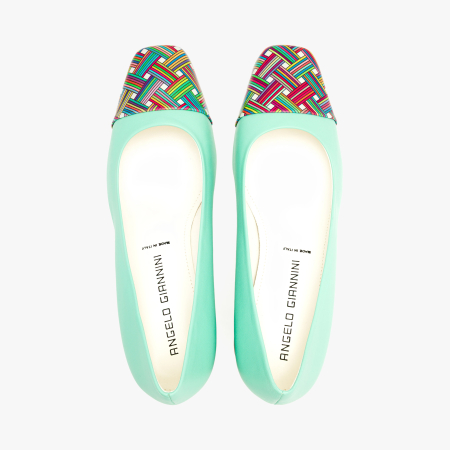 Pantofi Dama Eleganti din Piele Naturala Turcoaz, Varf Multicolor si Toc Bloc 6 cm, Angelo Giannini 2338 [2]