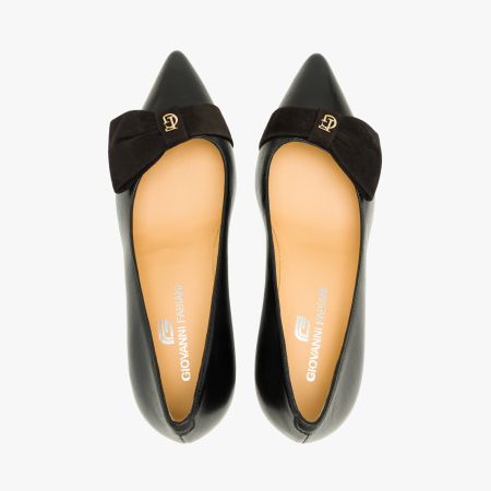 Pantofi Damă Eleganți din Piele Neagra, Fundă din Piele Întoarsă și Siglă Aurie, Giovanni Fabiani 25381 [2]