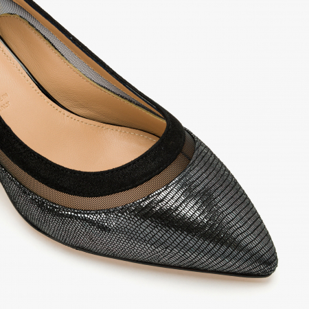 Pantofi Dama Eleganți Gri cu Toc Subțire și Detalii din Nabuc/Plasă, Accademia 3701/2024 [3]