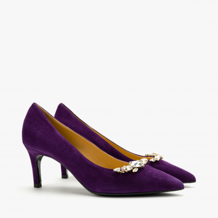 Pantofi Dama Eleganti - Pantofi Dama Eleganti, Mov, Toc Subțire 7 cm, Cristale Swarovski, Giovanni Fabiani 24273