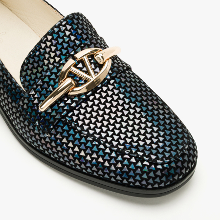 Pantofi Dama Casual Tip Mocasini, Piele Naturala Nabuc Multicolor, Imprimeu Geometric Irizat, Accesoriu Auriu si Toc Comod 2 cm, LAB Milano by Renzoni 08172007 [3]