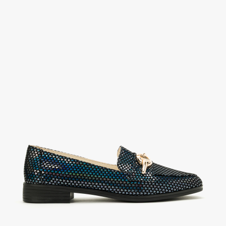 Pantofi Dama Casual Tip Mocasini, Piele Naturala Nabuc Multicolor, Imprimeu Geometric Irizat, Accesoriu Auriu si Toc Comod 2 cm, LAB Milano by Renzoni 08172007 [1]