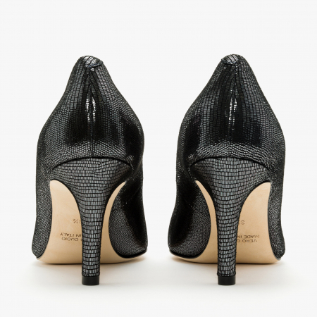 Pantofi Dama Eleganti, Negru-Argintiu, Nabuc Ștanțat, Toc Subțire 8 cm, Accesoriu Tip Lanț, Accademia 3680 [4]