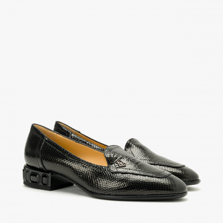 Pantofi Dama Eleganti - Pantofi Dama Eleganti, Negru, Cristale Inserate pe Toc, Piele Stantata, Giovanni Fabiani 24467