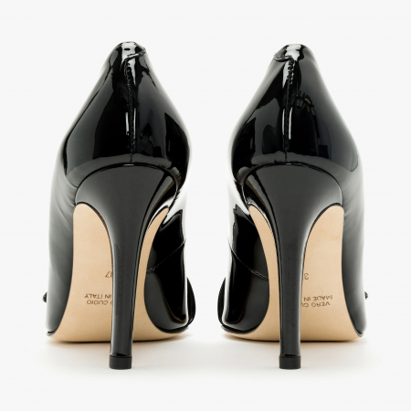 Pantofi Dama Eleganti, Negru Lac, Piele Naturala, Toc Subțire 10 cm, Accesoriu Cristale Swarovski, Accademia 3679 [4]