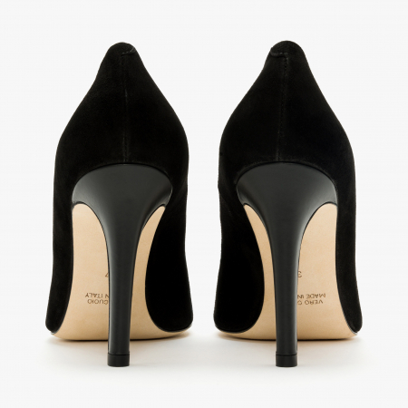 Pantofi Dama Eleganți, Negru, Piele Întoarsă, Accesoriu Tip Lanț cu Cristale Swarovski, Toc Subțire 10 cm, Accademia 3652 [4]