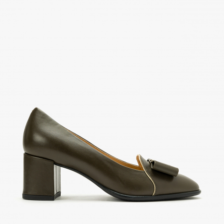 Pantofi Dama Eleganti, Oliv, Toc Gros 6 cm, Piele Naturala, Accesoriu Logo, Giovanni Fabiani 24411 [1]