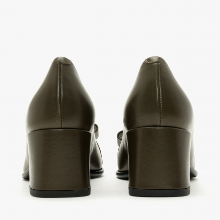 Pantofi Dama Eleganti, Oliv, Toc Gros 6 cm, Piele Naturala, Accesoriu Logo, Giovanni Fabiani 24411 [4]